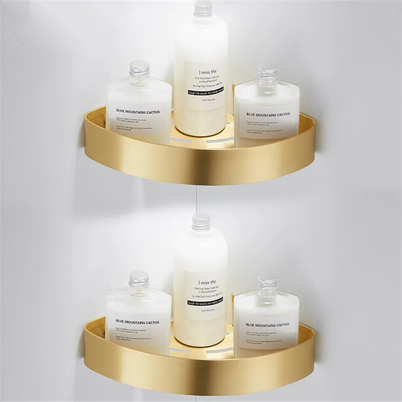 Алюминиевые угловые полки для ванной комнаты матовый золотой Настенный мыльница