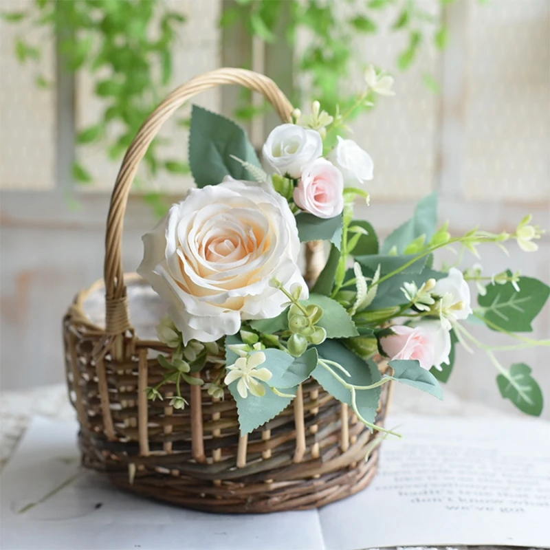 

Flower Basket Rattan Basket Hand Woven Willow Pure Hand Primary Color Oval 34YF