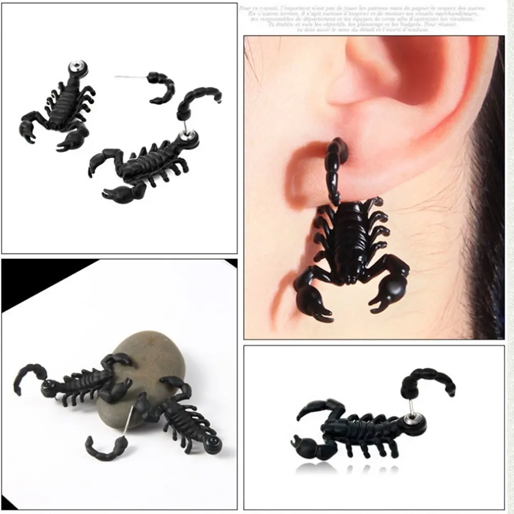 

Black Scorpion Earrings Street Personality Double-sided Wearing Earrings New Star Funny Alternative Earrings