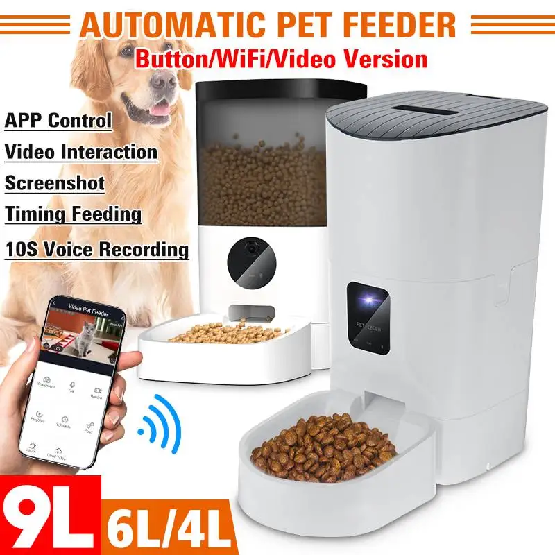 

4L/6L/9L Automatic Pet Feeder APP Control Timing Feeding Voice Record Pet Food Dispenser [Video/WiFi/Bluetooth/Button Version]