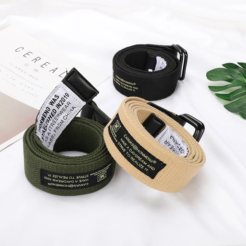Унисекс Холщовый ремень двойное кольцо пряжка военный пояс Повседневная мода