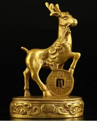 

decoration bronze factory Pure Brass Antique Ancient Chinese exquisite hand-cast brass deer statue auspicious