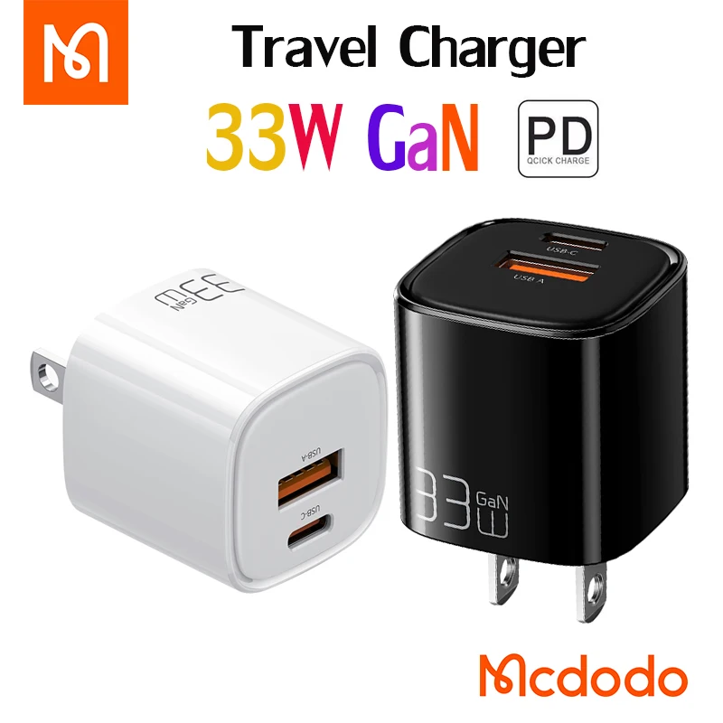 

Mcdodo GaN 27W/30W/33W PD Fast Charger Type-C US EU Plug 2 Ports USB Portable Charger For iPhone 13Pro Max 12 11 Samsung Huawei