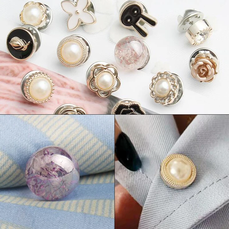 

20 Pieces Women Shirt Brooch Buttons Cover up Button Pin Pearl Rhinestone Safety Brooch Buttons for Clothing Dress Drop Shipping