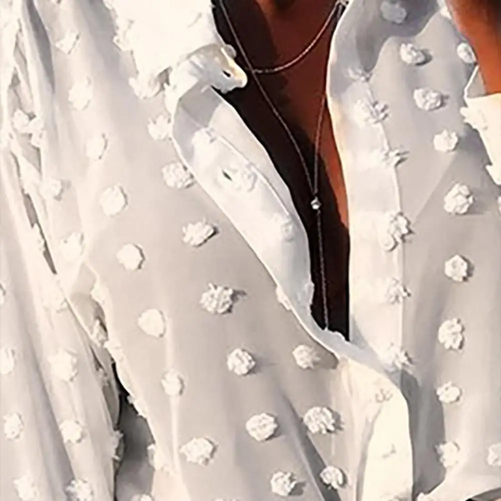 

2021 New Women Solid Color Turn Down Collar Long Sleeve Polka Dot Buttons Blouse Shirt Daily Shirts Base Tees Tops