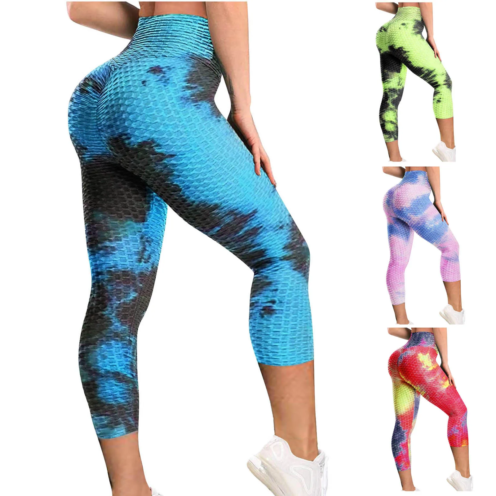 

Sexy Womens Tie-dye Ptint Butt Lifting Leggings High Waist Breathable Bubble Hip Pants Gym Sport Fitness Running Leggings 2021