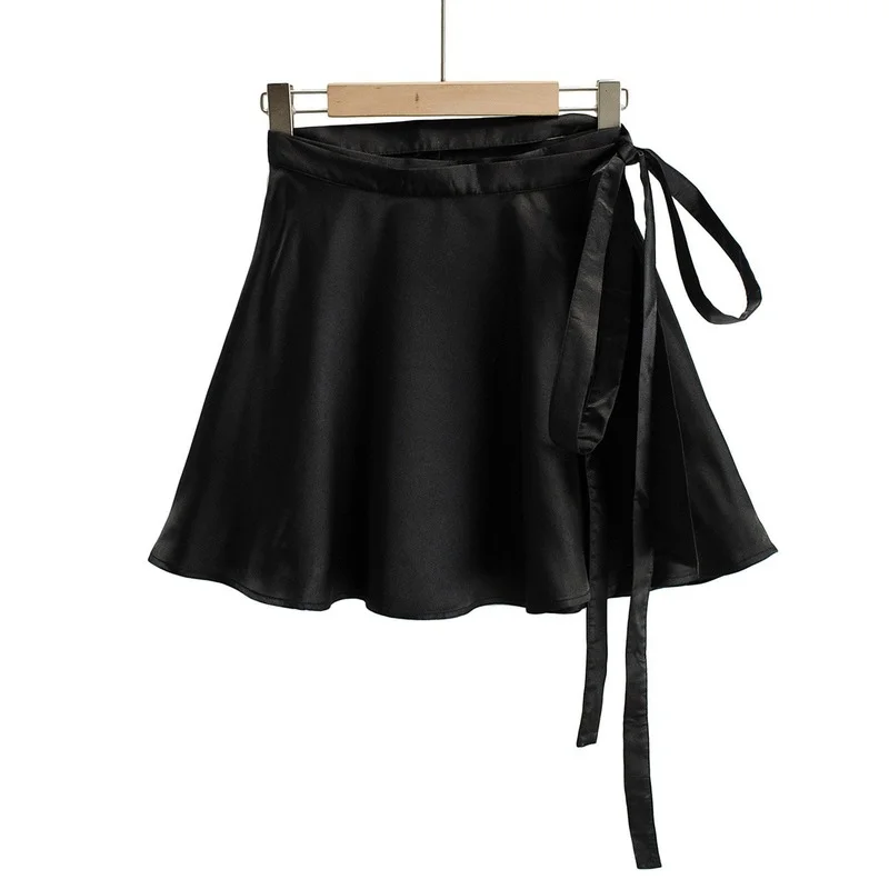 

2021 Fall Women White New O-neck Bandage Solid Color Mini Pencil Skirts Outfits Fashion Party Suit Casual Satin High Waist Skirt