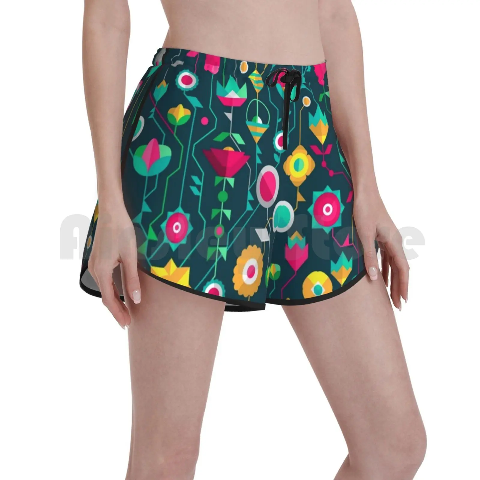 

Ll334 / / Geometric Floral I Swim Shorts Quick Dry Women Beach Short Geometric Geometry Floral Teal Pattern Flower Pink