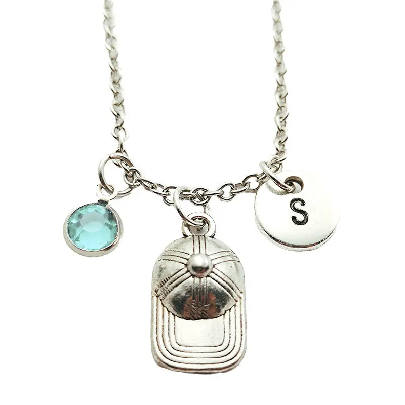 

Baseball Hat Creative Initial Letter Monogram Birthstone Necklace Fashion Jewelry Women Christmas Gifts Accessories Pendants