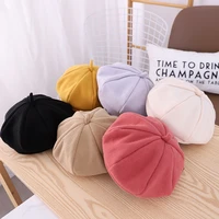 2021 childrens autumn and winter beret korean version boy and girl painter hat fashion cute girl solid color octagonal hat
