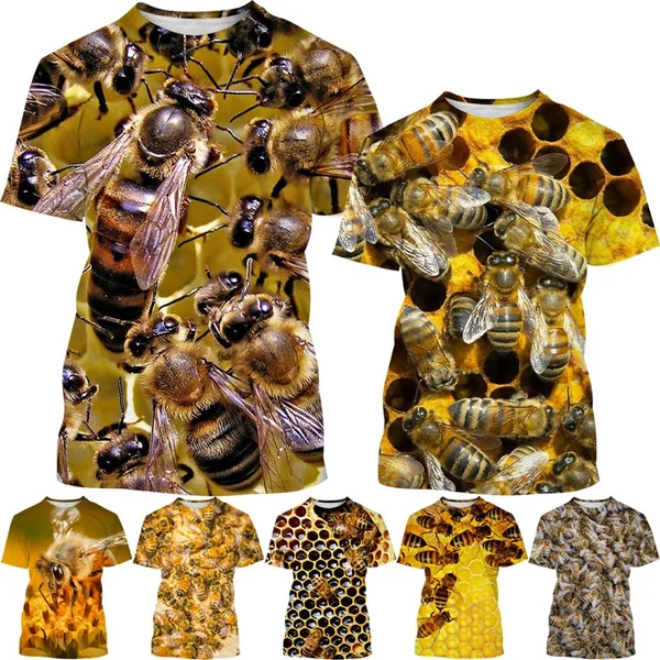 New and Interesting 3D Printing Pure Raw Material Honey Honeycomb Printed T-shirt Honey Bee Shirt Harajuku Fashion T-shirt