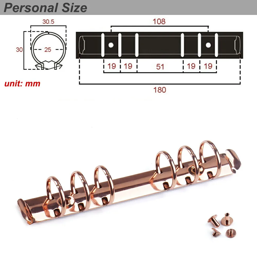Rose Gold Personal L Латунные металлические Спиральные кольца, зажим с 2 парами винтов для дневника, блокнота, планировщика A5 A6 A7, личный зажим, папка для файлов - Цвет: Rose Gold Personal L