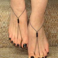 1pc fashion black beaded anklets barefoot sandals beach foot jewelry sexy leg chain female boho toe ring anklet for women bijoux