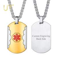 u7 men women customized dog tag gold plated stainless steel red enamel serpent ward cloud grain medical alert id necklace