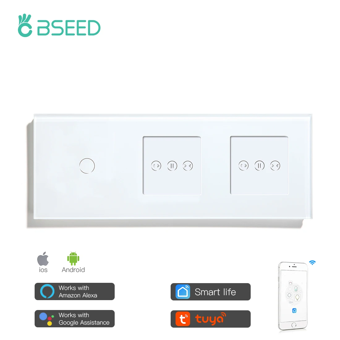Умный двойной переключатель для штор Bseed с 1 клавишей 2 клавишами сенсорным