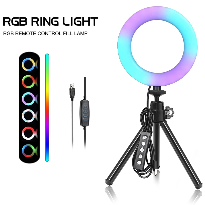 

16 см 6 дюймов RGB селфи кольцо светодиодный светильник с подставкой Штатив для фотографии студийные кольцевые лампы для телефона TikTok Youtube Макияж Видео Vlog