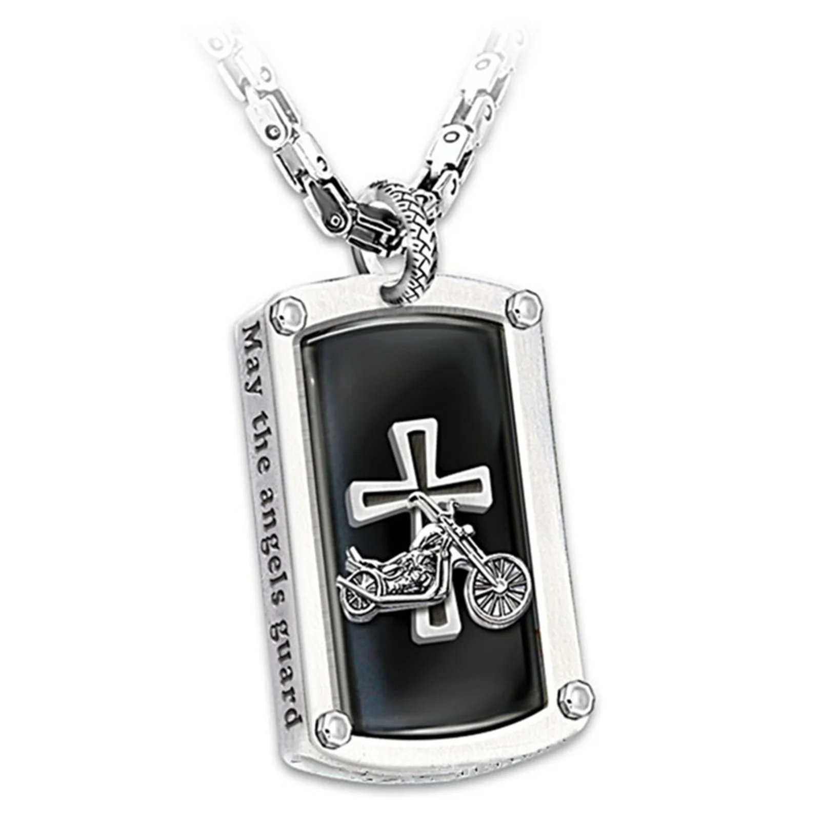 

Hot Biker's Blessing Engraved Pendant Necklace for Men Cross Pendant Neck Chain Jewelry Gift MVI-ing