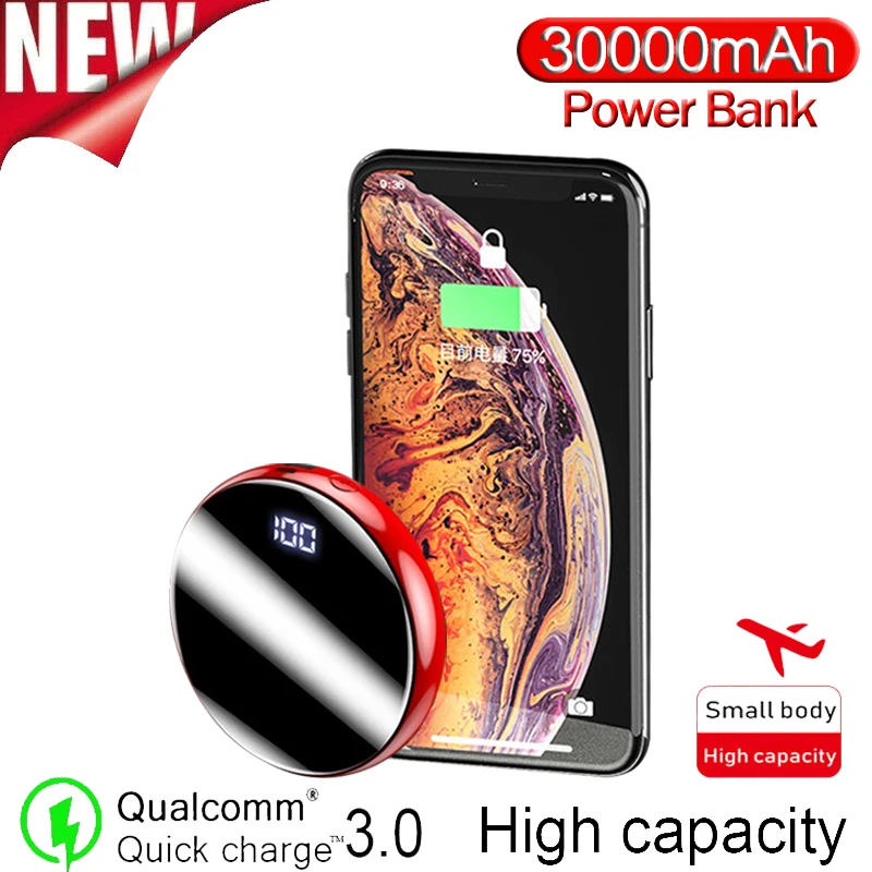30000mAh внешний аккумулятор мини круглый мобильный телефон зарядное устройство LCD