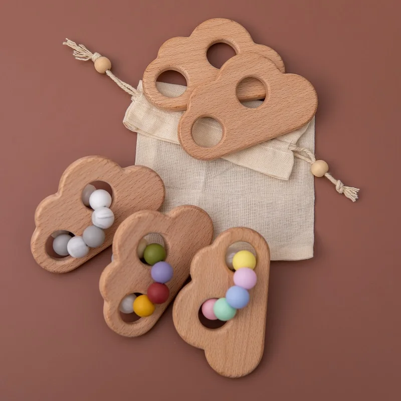 Beech Wooden Toys Baby Teether BPA Free Wooden Teething Beads For Children Avocado Moon and Cloud Wooden Baby Teething Gift 1pc