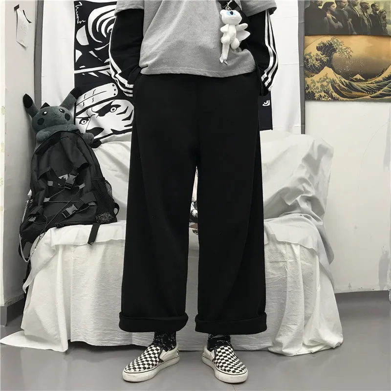 

autumn winter hot straight high pockets elastic waist loose casual Korean style full length Women's Clothing Capris ulzzang