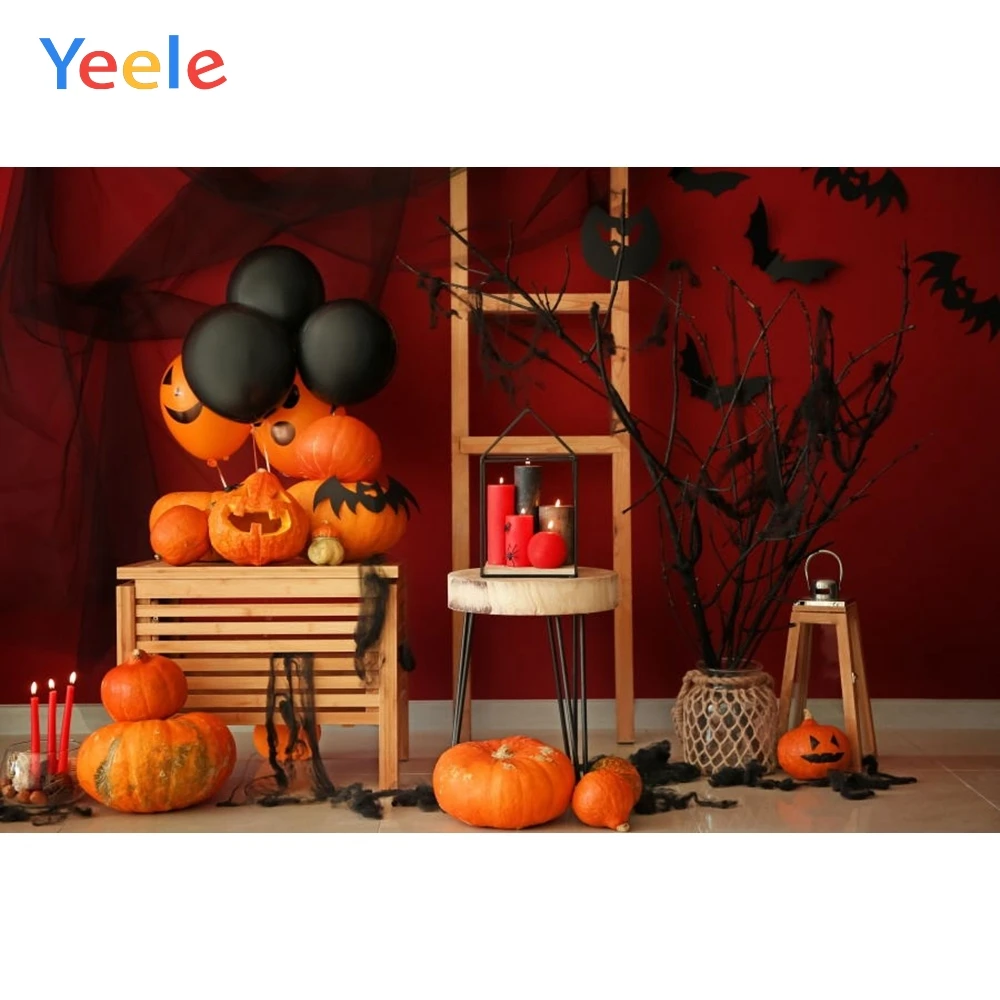 

Yeele Photophone Halloween Backdrop Pumpkin Bat Black Balloon Ladder Table Room Vinyl Photography Background For Photo Studio