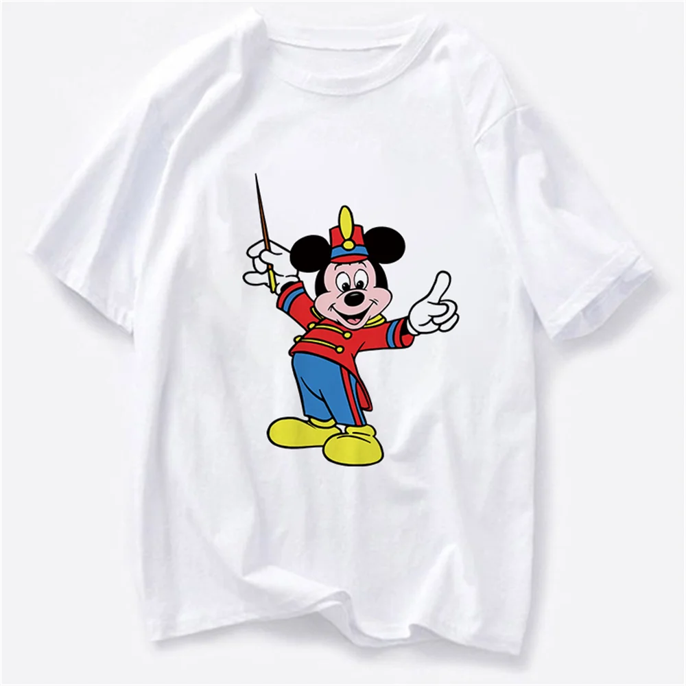 

Disney T-shirt Women Cartoon Music Mickey Mouse Women Short Summer Regular Tshirt O-Neck White Tops Tee Shirt Loose Femme