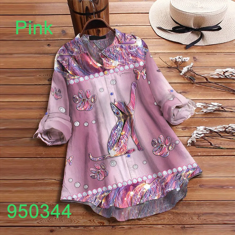 

Осенняя Повседневная модная рубашка с 3D принтом «сделай сам» без выцветания и с изображением кошки, женская блузка с длинным рукавом, рубаш...