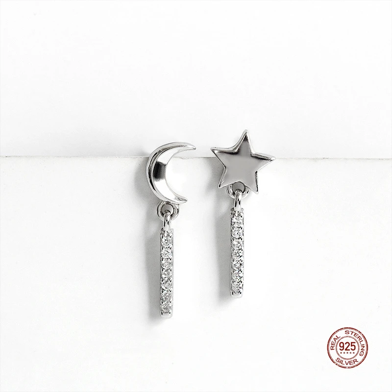 

LKO 925 Sterling Silver Korean Simple Star Moon Tassel Earrings For Women Wedding Party Jewelry Accessories Friendship Gifts