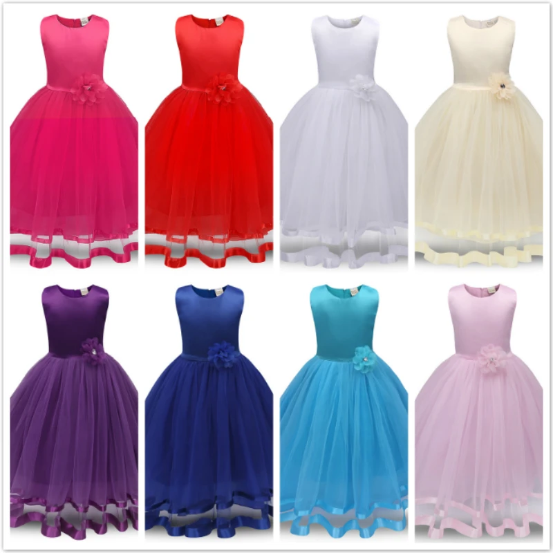 Mesh Evening Clothing Girl Princess Dress Kids Clothes Flower Dresses For Girls Children Wedding Party Formal Ball Gown | Детская одежда