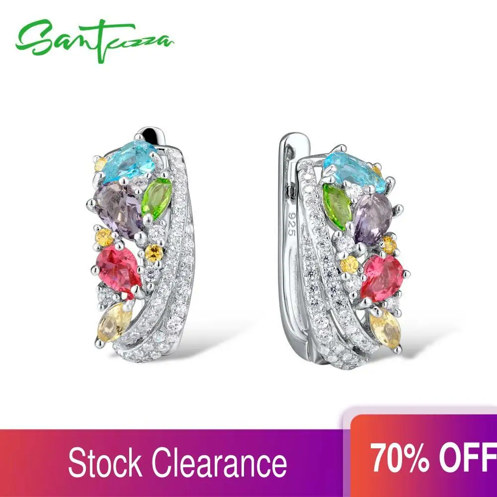 Женские серьги из серебра 925 пробы с разноцветными камнями|Серьги-гвоздики| |