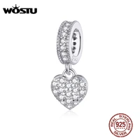 wostu brilliant heart dangle charms 925 sterling silver dazzling zircon bead pendant fit original bracelet luxury jewelry ctc211
