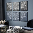 Богемная Мандала Цветочная Картина на холсте Абстрактная бежевая синяя черная Мандала узорные плакаты Настенная картина для интерьера