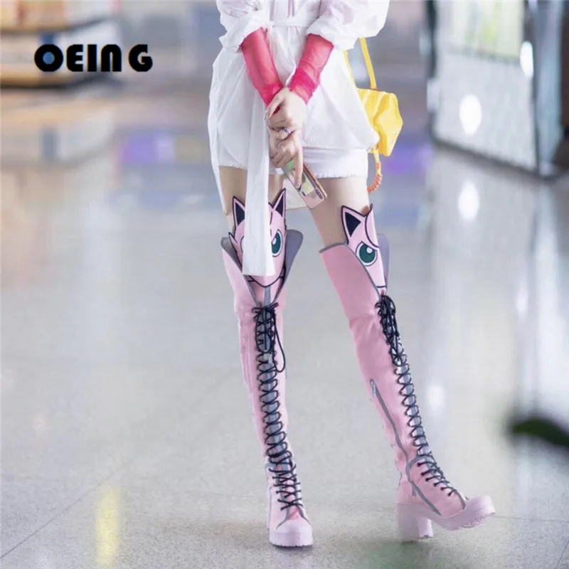 

Женские ботинки выше колена из искусственной кожи, на шнуровке