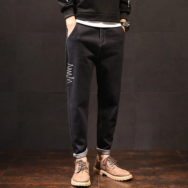 

Black Jeans Men Winter Men's Jeans 2020 New Warm Slim Fit Business Fashion Thicken Denim Trousers Black Jeans Men Haren pants