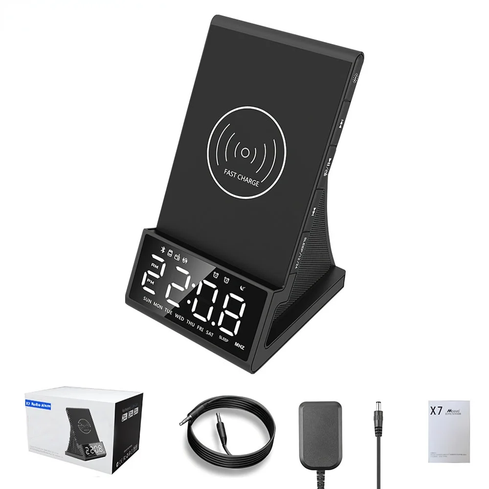 

Беспроводное быстрое зарядное устройство, 10 Вт, Bluetooth, умные цифровые часы с поддержкой TF-карты, FM-радио, аудио доступа