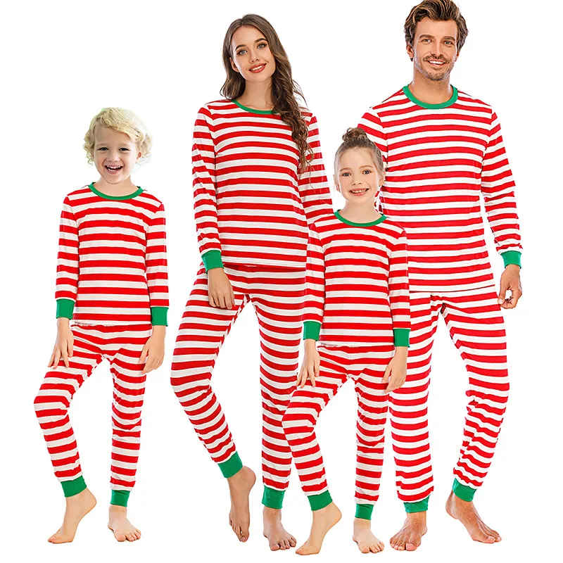 

Matching Family Outfits Christmas Set Red Stripe Tops Long Sleeve 100% Cotton Girls Boys Sleepwear Mother dad Matching Pajamas