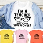 Я учитель, какая у вас суперсила, черные очки, женская футболка, розовая и белая одежда, футболки с графическим рисунком, подарок на День учителя