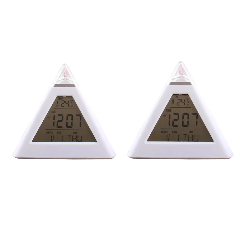 Треугольная пирамида время 7 цветов светодиодный маленький цифровой будильник