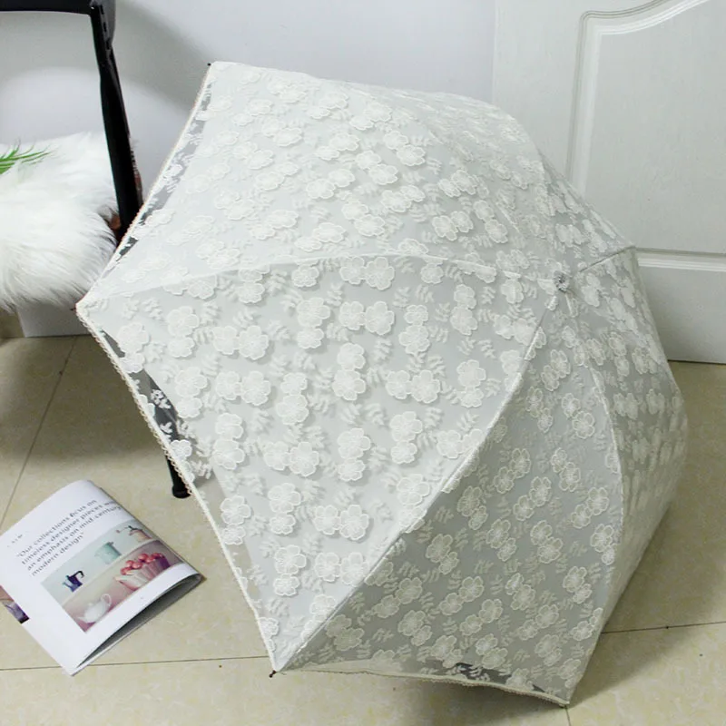 Вышитый кружевной двухслойный 3-слойный зонтик от дождя и солнца для женщин
