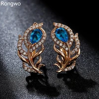 blue crystal zircon stud earrings high quality womens wedding party jewelry accessories gifts aesthetic earrings for woman