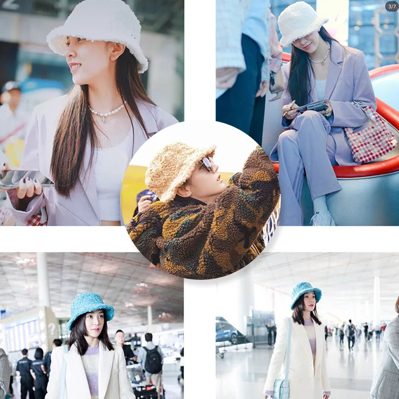 

Lamb Faux Fur Bucket Hat Thickened Warm Teddy Velvet Winter Hats For Women Lady Bob Panama Outdoor Plush Fisherman Ha