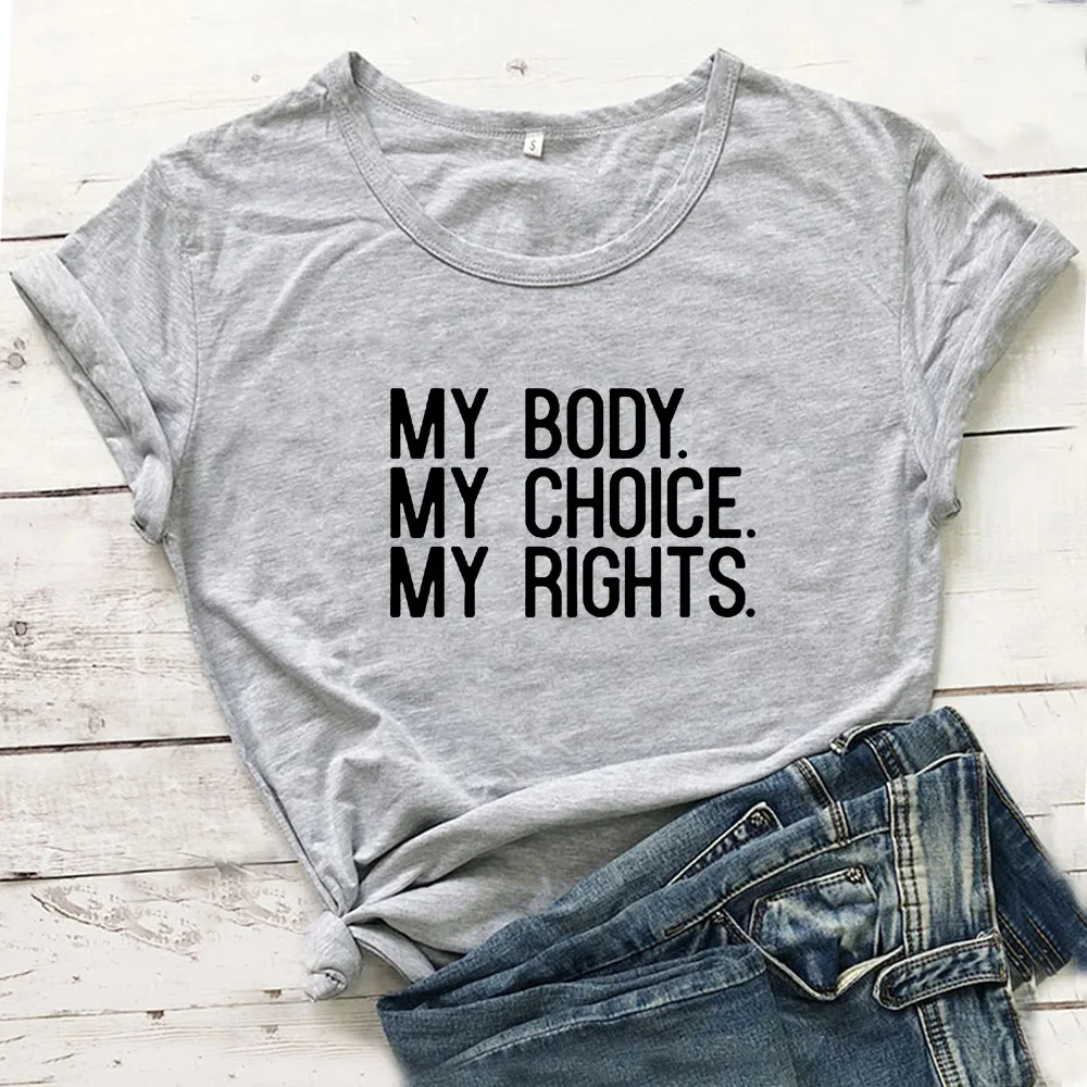 Женская футболка с короткими рукавами черная хлопковая надписью My Body Choice right