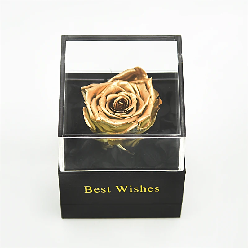 gold rose 9 стилей вечные розы цветы с подарочной коробкой поздравительная открытка Forever Rose новогодние подарки для женщин Прямая поставка - Color: gold rose