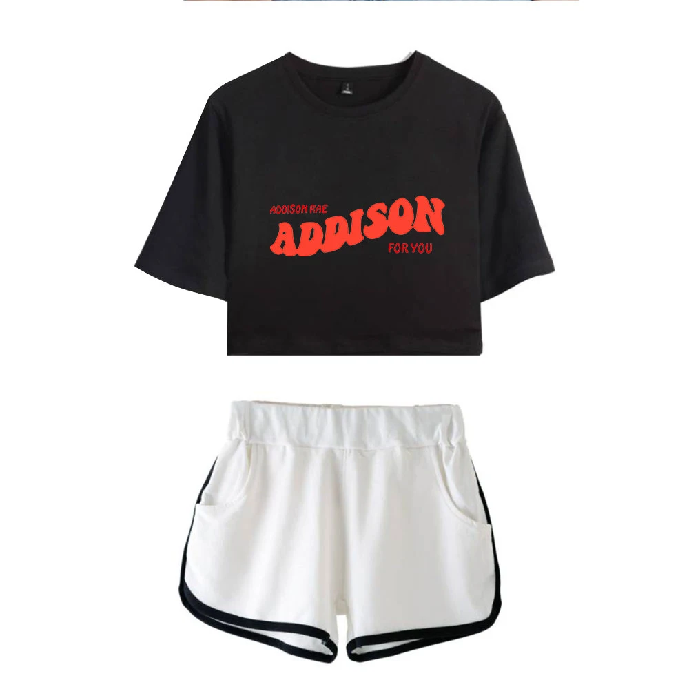 

2021 Fashion Addison Rae Pop Shorts And T-shirts Charli D'Amelio Women Two Piece Sets Cool Print Addison Rae Crop Tops Clothes