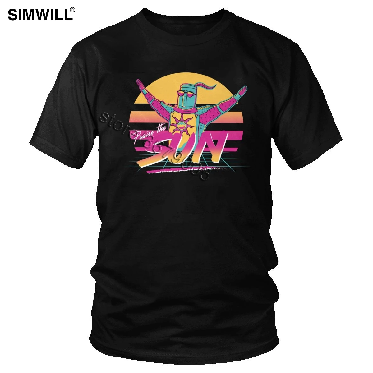 Футболка Synthwave мужская хлопковая эстетичная тенниска с принтом рыцаря засолнуха