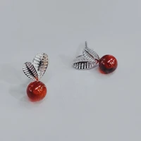 925 sterling silver stud earrings red garnet leaves earrings temperament simple jewelry for women elegant accessories