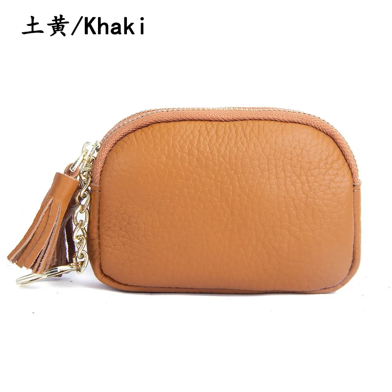 

New Genuine Leather Ladies Coin Purse Mini Tassel Double Zipper Large Capacity Small Wallet Key Ring Coin Storage Bag
