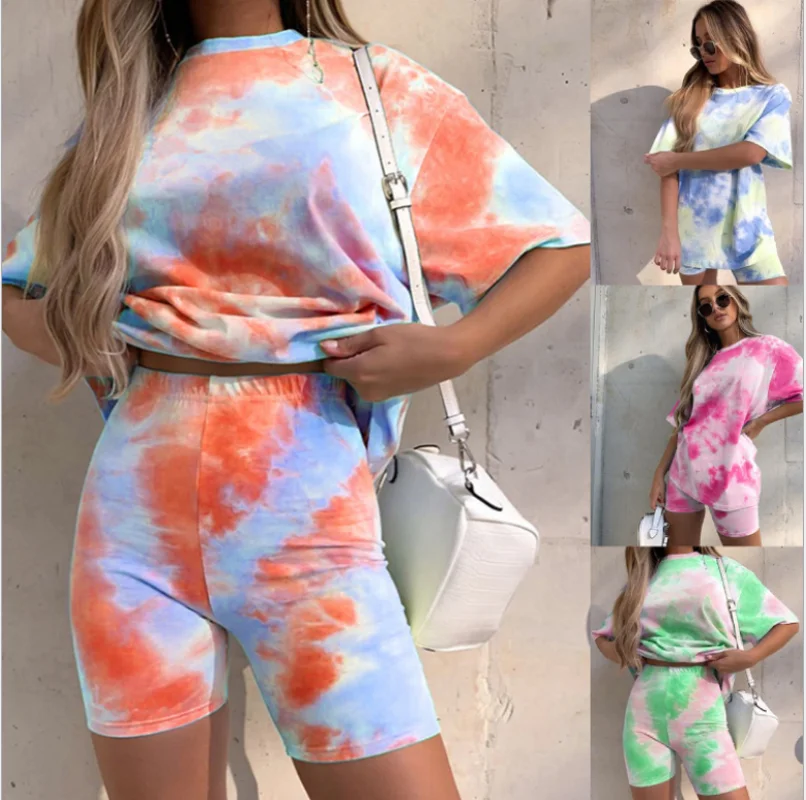 Модные женские повседневные комплекты с принтом в виде галстука красителя