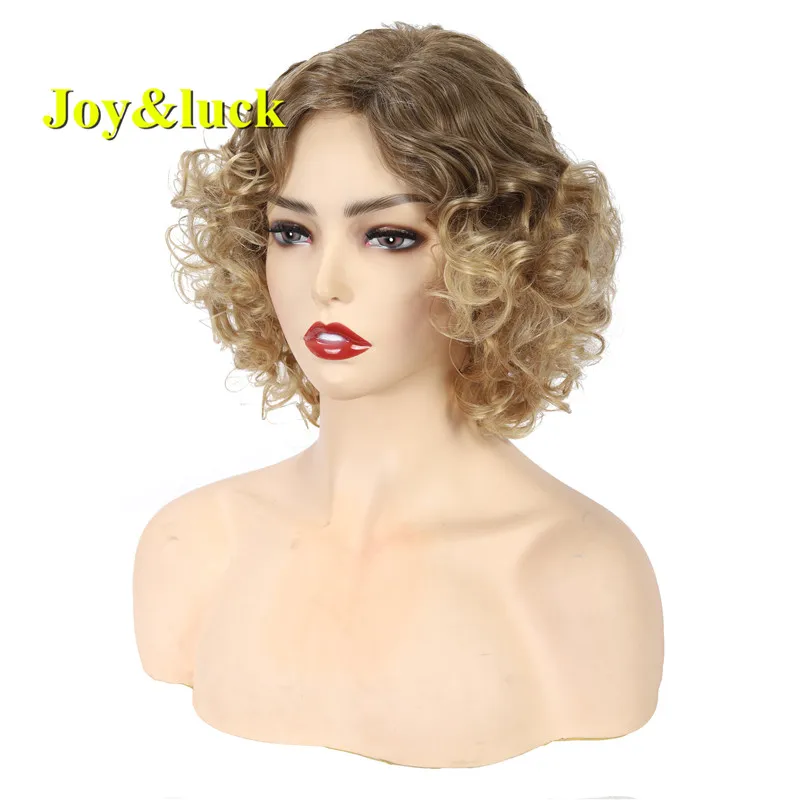 Joy &amp luck короткие кулярные синтетические парики коричневый блонд с эффектом