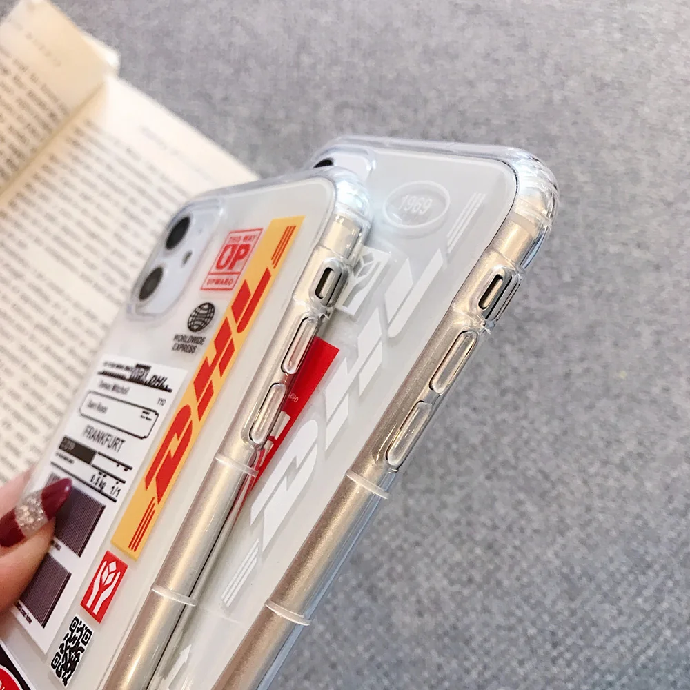 DHL Express Logistics Label Phone Case for iPhone 11 Pro X XR XS Max Soft Transparent TPU Airbag Cover 6 6s 8 7 Plus Shell |